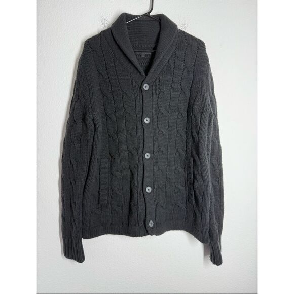 Express Design Studio Cable Knit Shawl Collar Wool Blend Cardigan Black Sz L - Picture 1 of 10